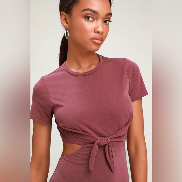 Tatum Washed Burgundy Tie-Front Cutout Dress - Picture 4 of 7